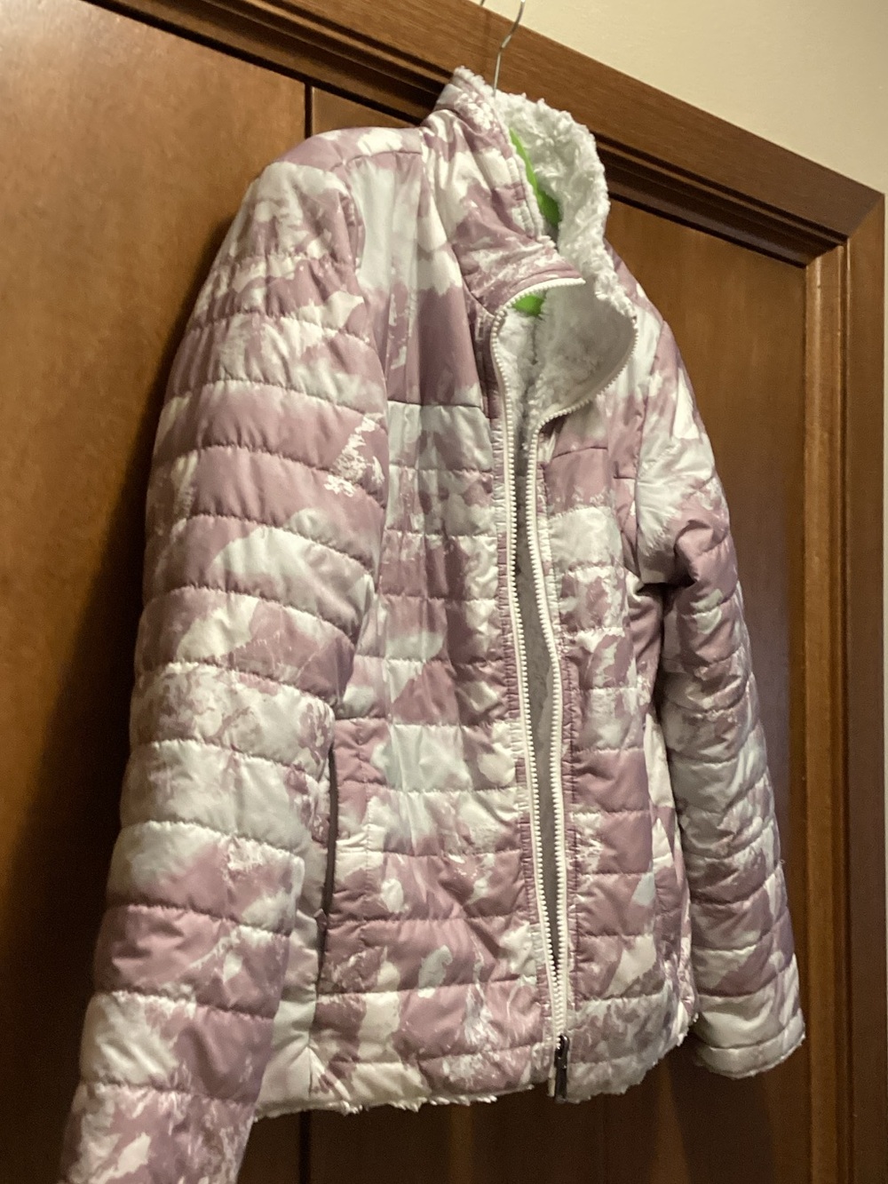 The North Face Light Pink and White Quilted Puffer Jacket